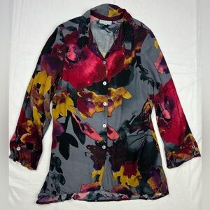 Habitat Button Down Blouse Top Hi-Low Hem Abstract - Medium